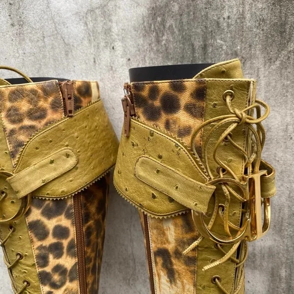 Christian Dior CD Logo Green Cheetah Print Boots 36 - Picture 4 of 6